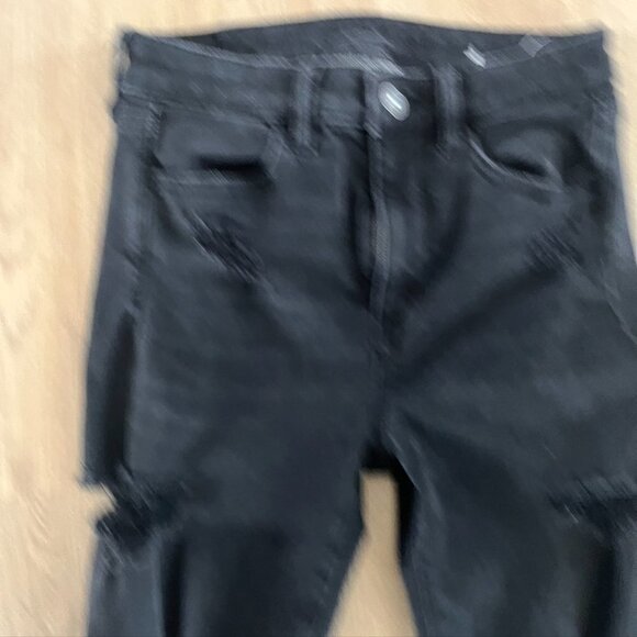 American Eagle Jean Women's Hi-Rise Jegging Super Stretch Black Distressed Sz 4 - Picture 6 of 10